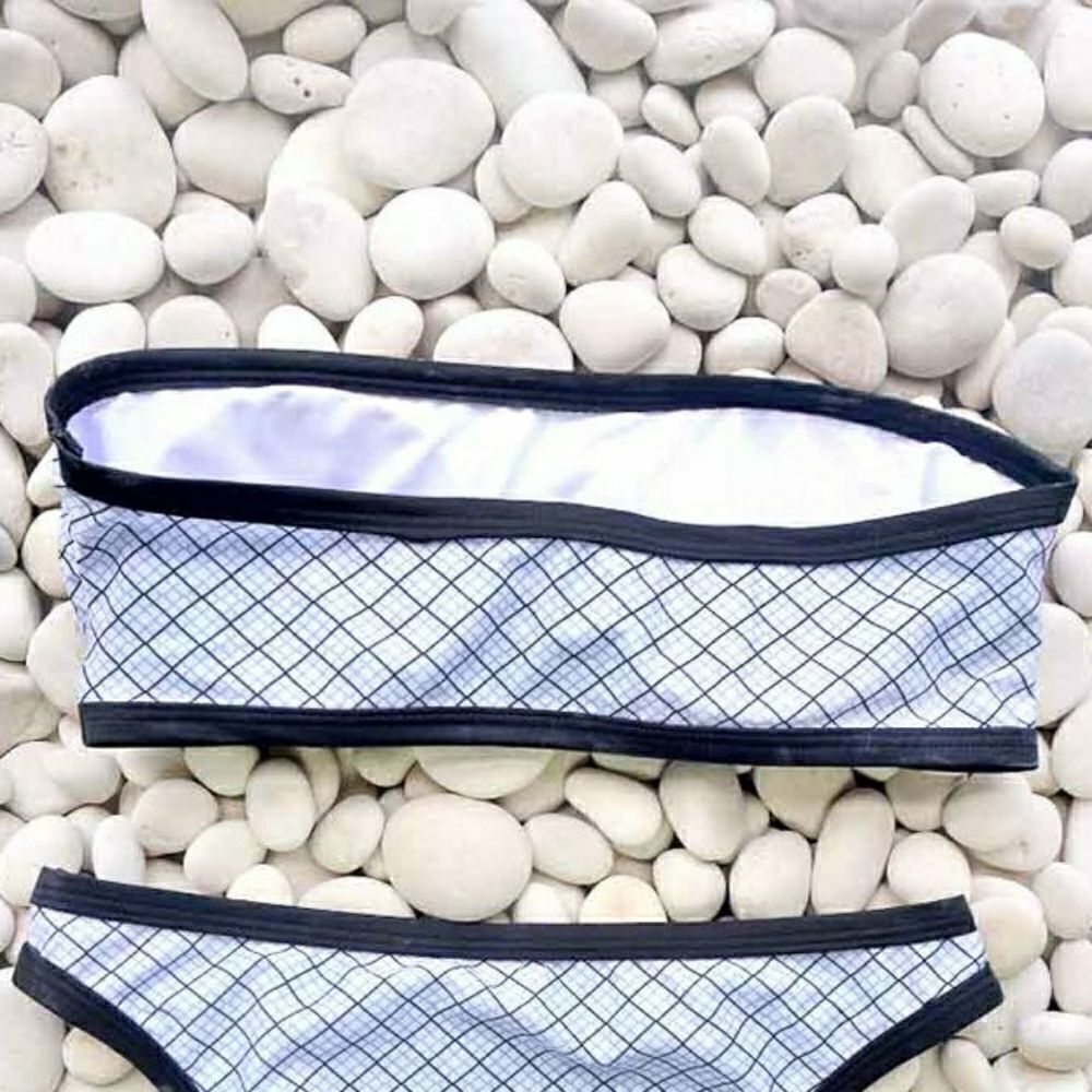 Plaid Bandeau Bikini Set Black and White Medium NWT - Picture 5 of 9